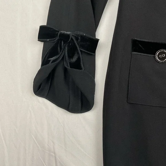 Teri Jon Rickie Freeman Black Velvet Trim Bow Sleeve Cocktail Dress Size 6 - Picture 4 of 11